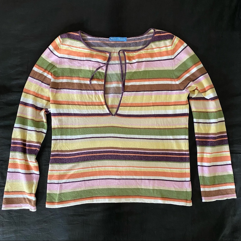 White + Warren Keyhole Tie Front Shirt Sweater Top